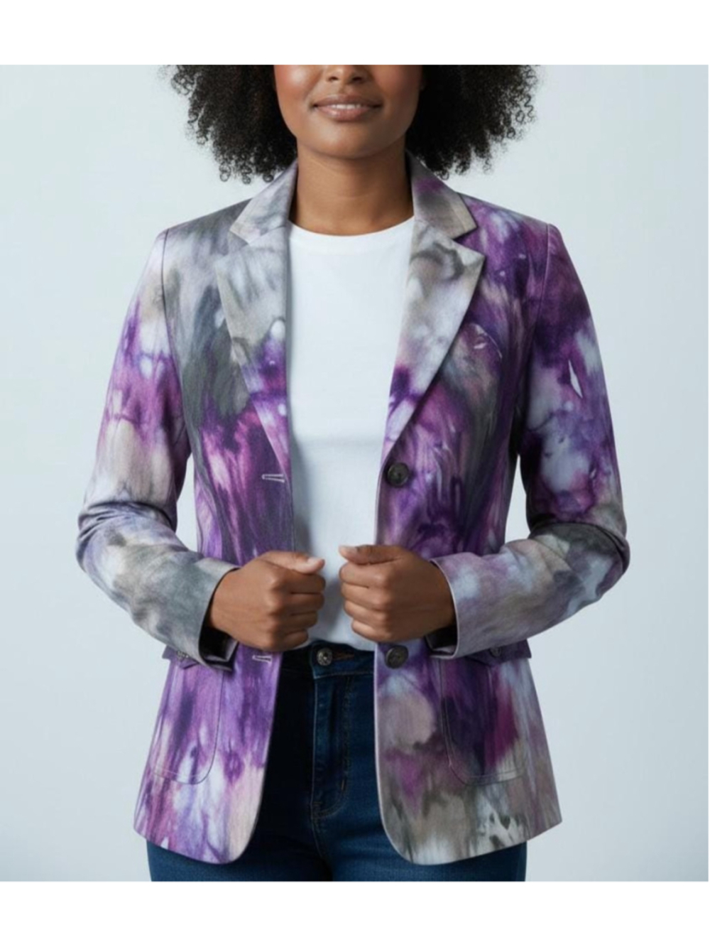 Small Hand-Dyed Eddie Bauer Blazer, Purple Plum Tie Dye Cotton Jacket